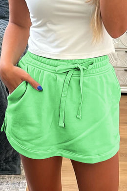 Light Green French Terry Drawstring Mini Skort with Pockets